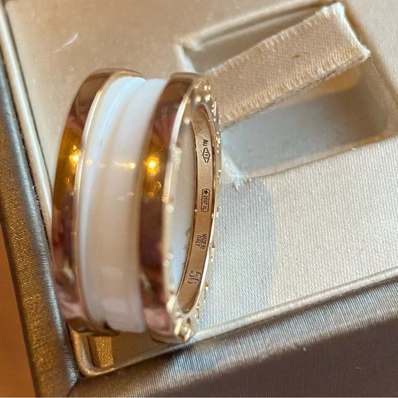 BVLGARI 18K AU750 ROSE GOLD WHITE CERAMIC  B. ZERO RING SIZE 50 UNISEX - Picture 8 of 9